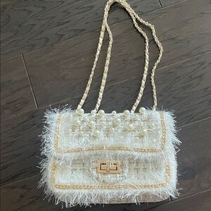 Chic White and Gold Women's Shoulder Bag